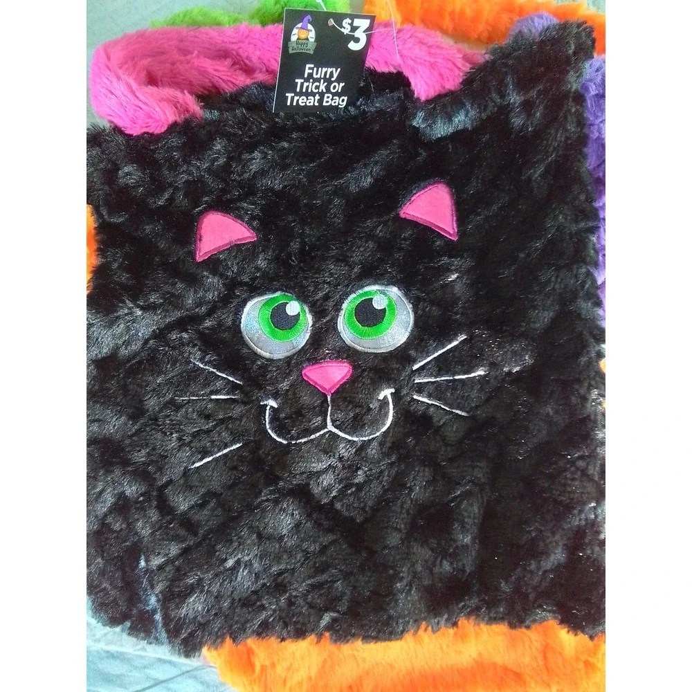 Halloween Furry Trick or Treat Bag Lot of 4 Cat Pumpkin Monster Frankenstein NWT